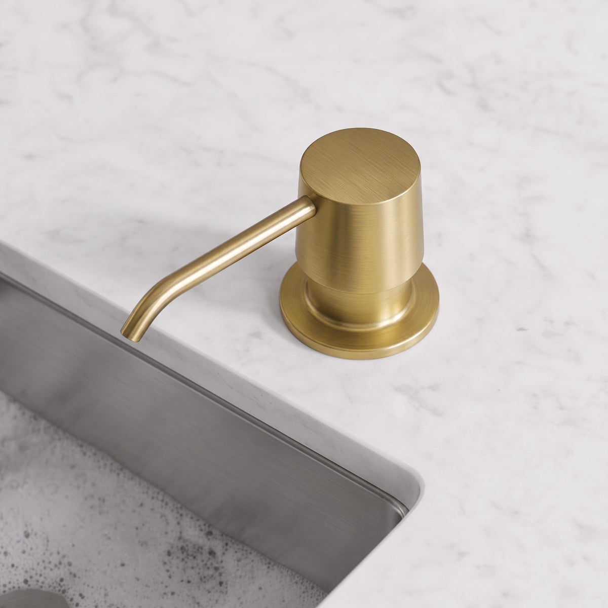 Deck-Mounted Liquid Soap Dispenser with 360-Degree Swivel Spout and Top-Fill Pump