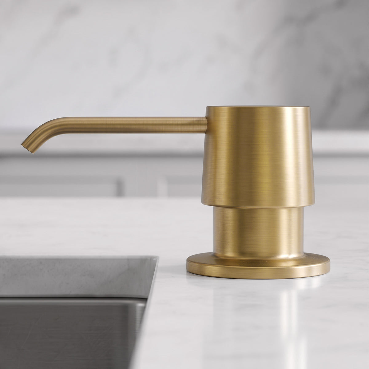 Deck-Mounted Liquid Soap Dispenser with 360-Degree Swivel Spout and Top-Fill Pump