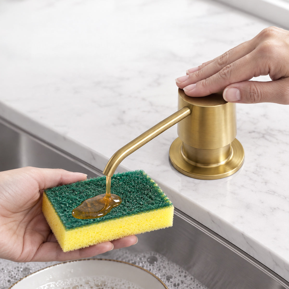 Deck-Mounted Liquid Soap Dispenser with 360-Degree Swivel Spout and Top-Fill Pump
