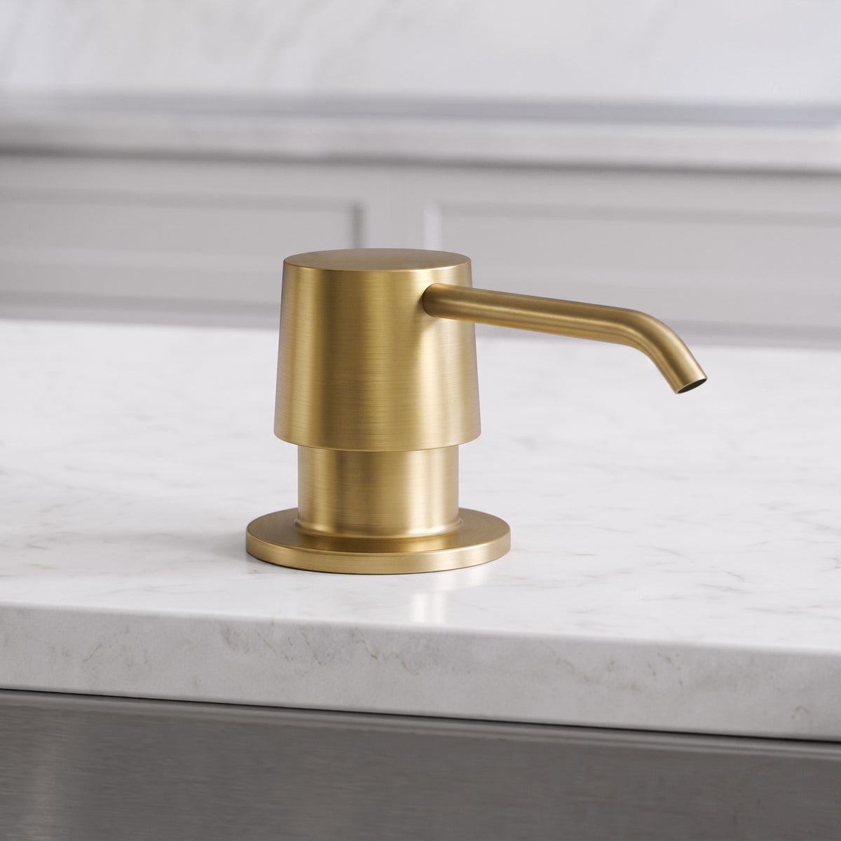 Deck-Mounted Liquid Soap Dispenser with 360-Degree Swivel Spout and Top-Fill Pump