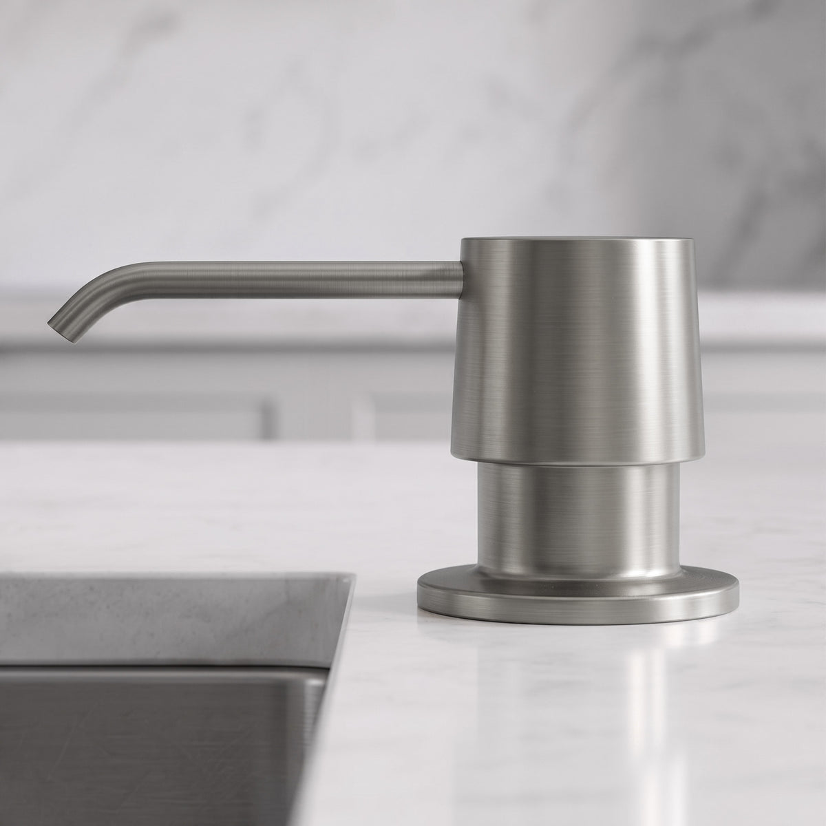 Deck-Mounted Liquid Soap Dispenser with 360-Degree Swivel Spout and Top-Fill Pump