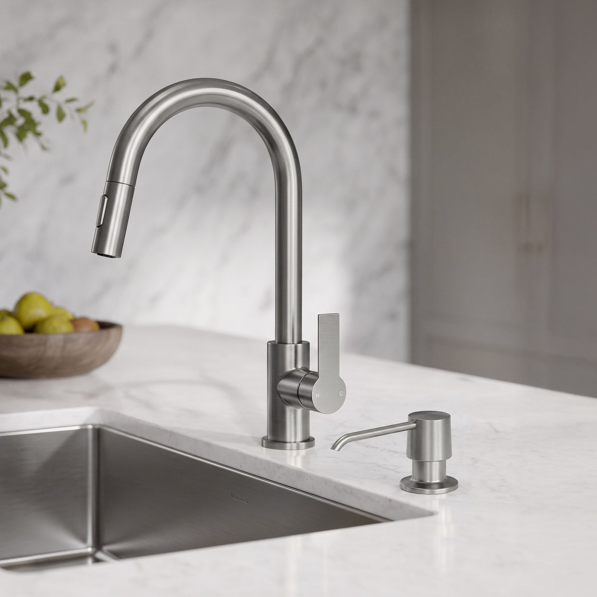 Deck-Mounted Liquid Soap Dispenser with 360-Degree Swivel Spout and Top-Fill Pump