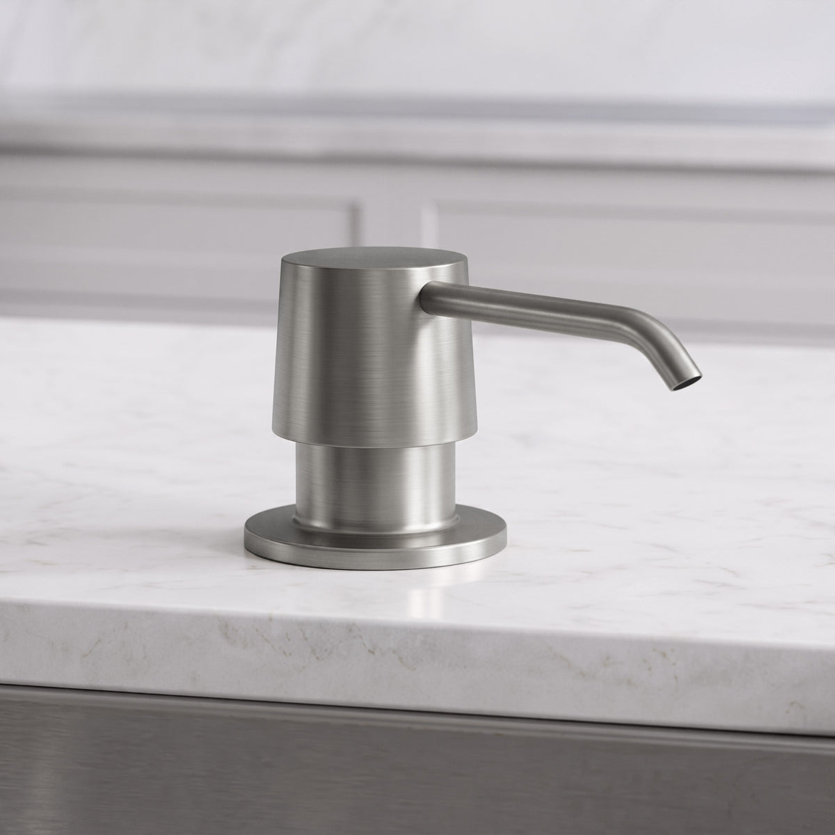 Deck-Mounted Liquid Soap Dispenser with 360-Degree Swivel Spout and Top-Fill Pump