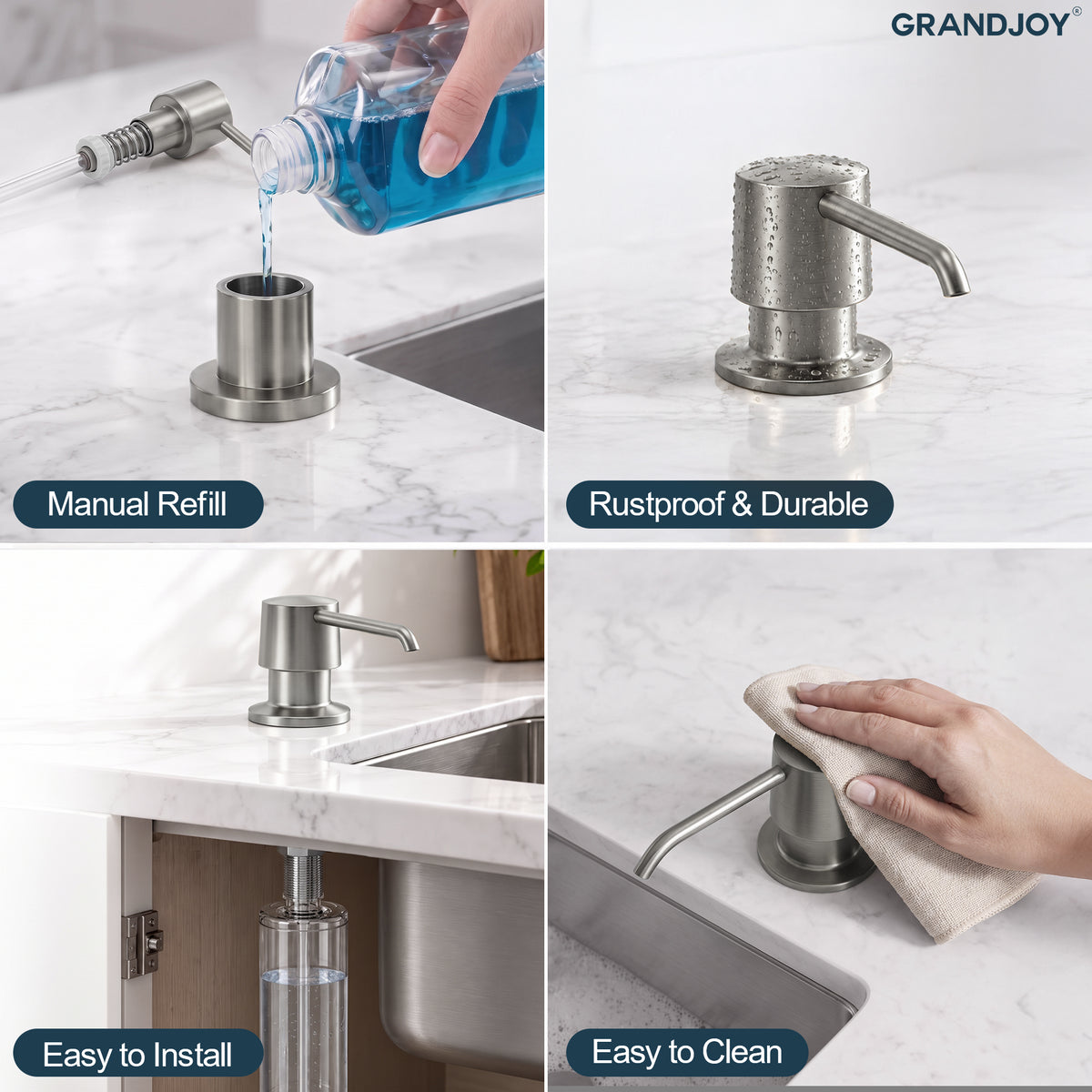 Deck-Mounted Liquid Soap Dispenser with 360-Degree Swivel Spout and Top-Fill Pump