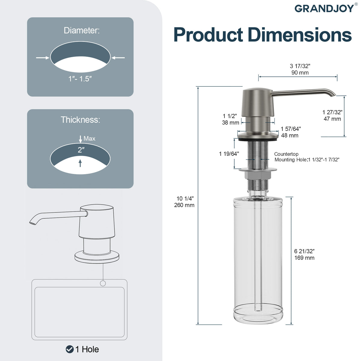 Deck-Mounted Liquid Soap Dispenser with 360-Degree Swivel Spout and Top-Fill Pump