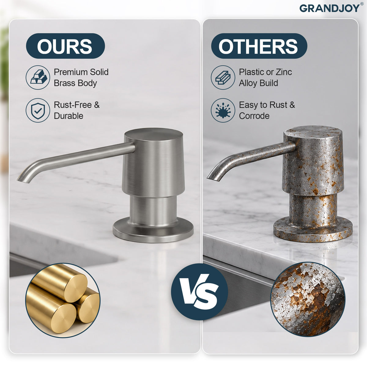 Deck-Mounted Liquid Soap Dispenser with 360-Degree Swivel Spout and Top-Fill Pump