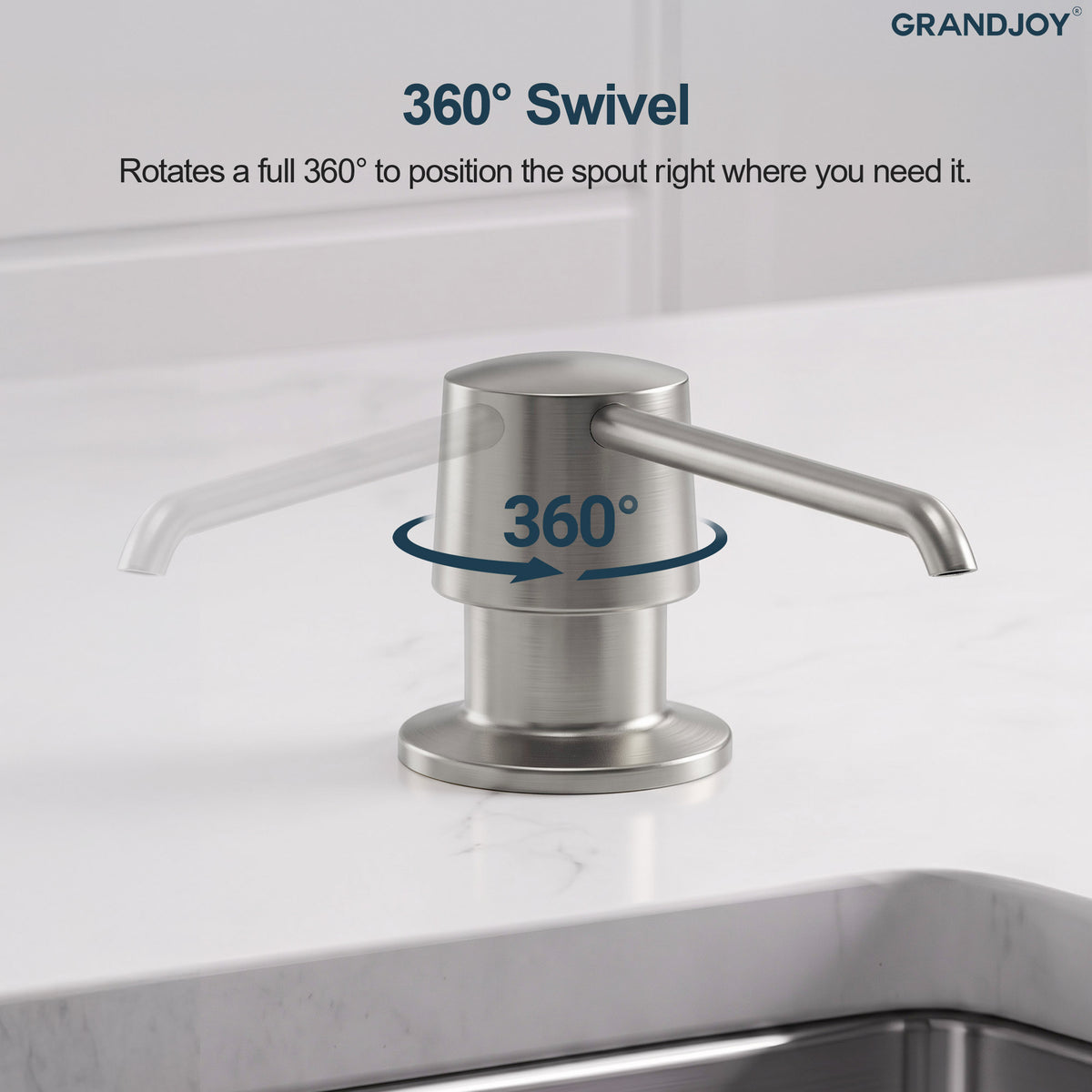 Deck-Mounted Liquid Soap Dispenser with 360-Degree Swivel Spout and Top-Fill Pump