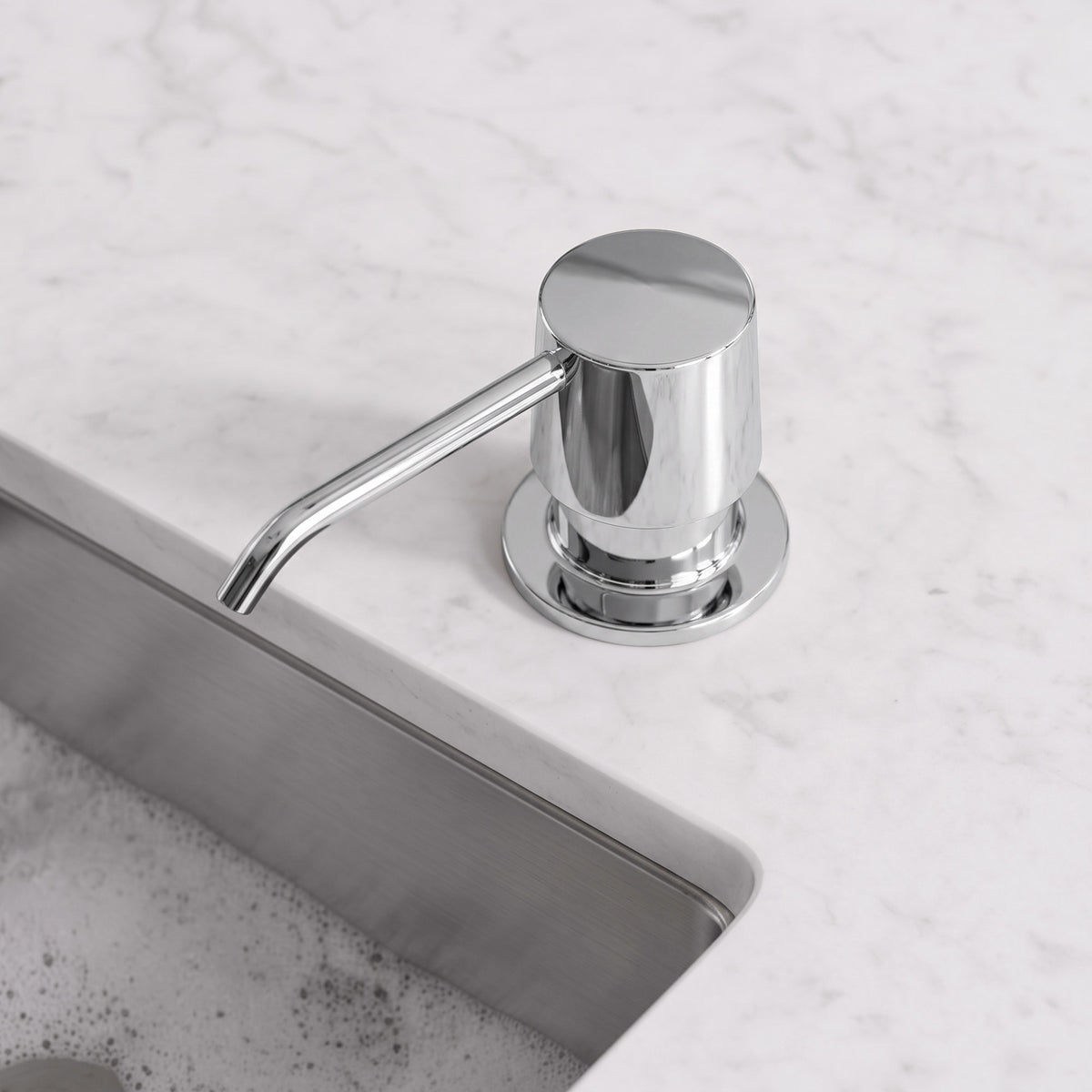 Deck-Mounted Liquid Soap Dispenser with 360-Degree Swivel Spout and Top-Fill Pump