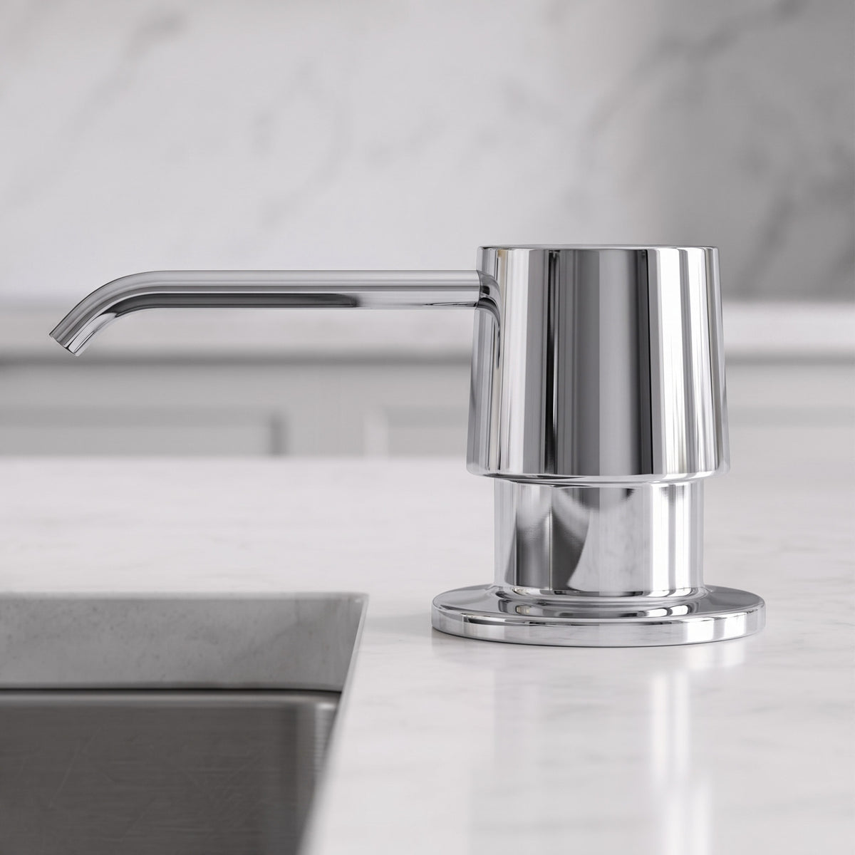 Deck-Mounted Liquid Soap Dispenser with 360-Degree Swivel Spout and Top-Fill Pump