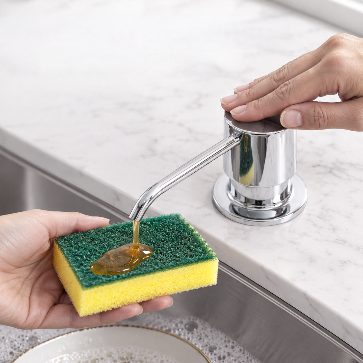 Deck-Mounted Liquid Soap Dispenser with 360-Degree Swivel Spout and Top-Fill Pump