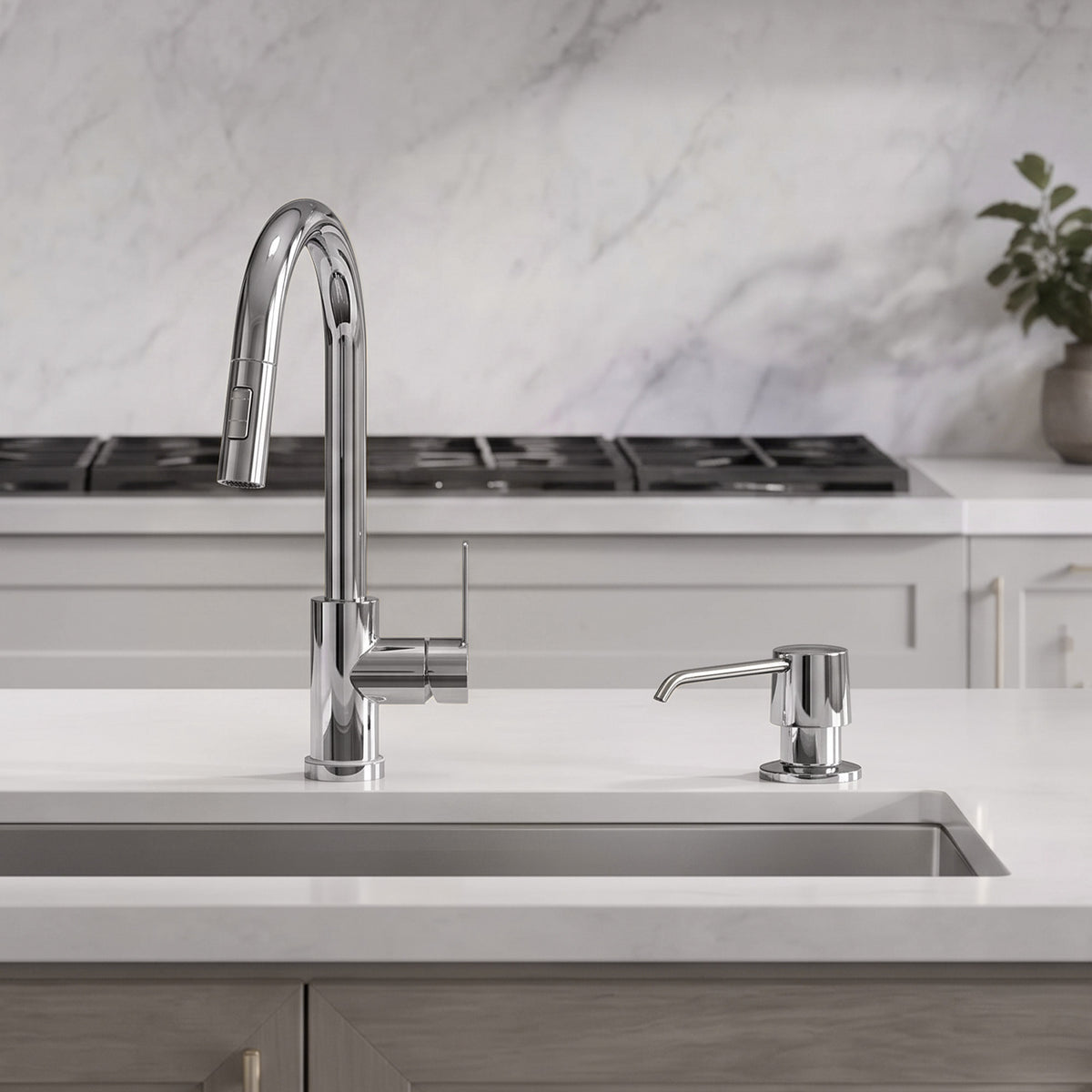 Deck-Mounted Liquid Soap Dispenser with 360-Degree Swivel Spout and Top-Fill Pump