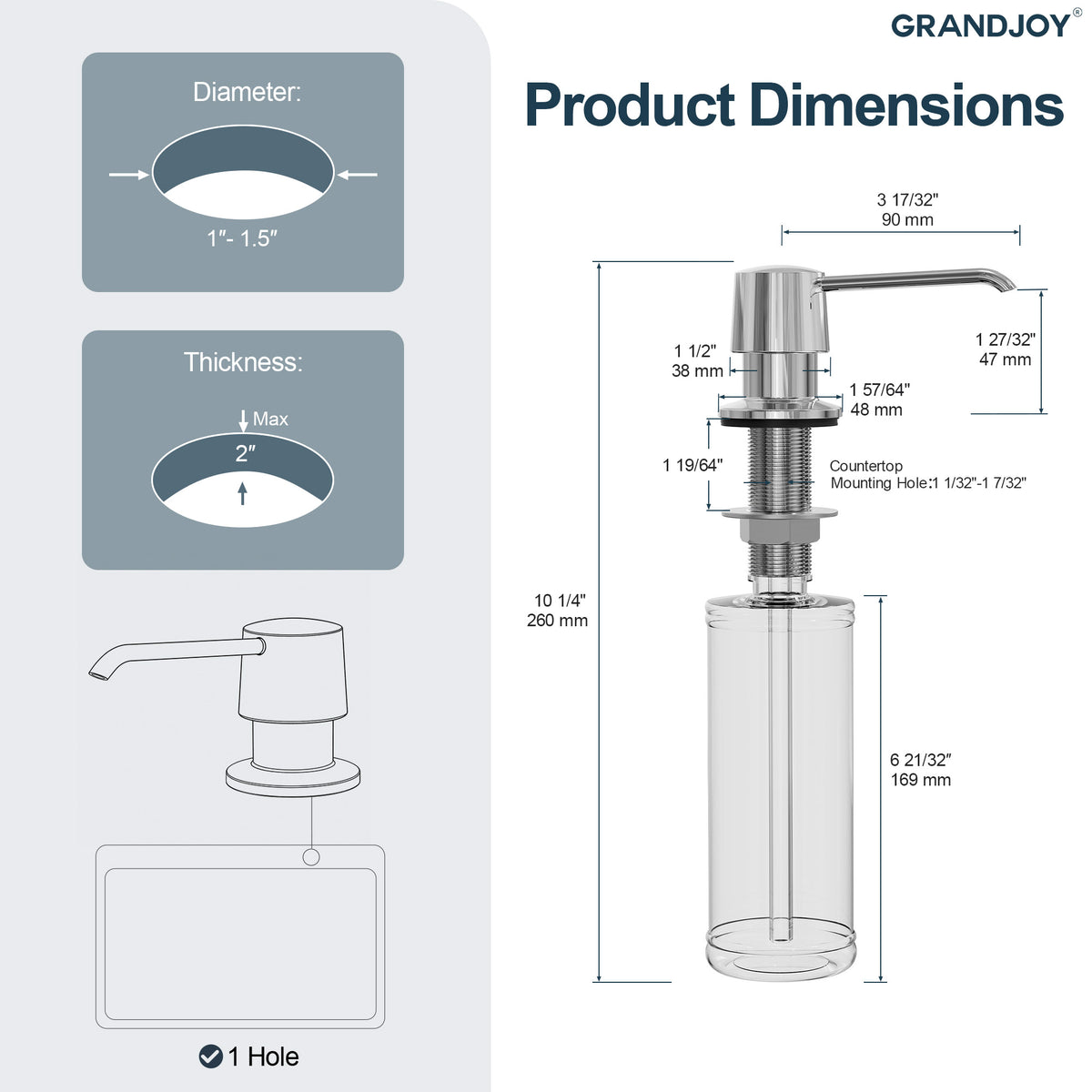 Deck-Mounted Liquid Soap Dispenser with 360-Degree Swivel Spout and Top-Fill Pump