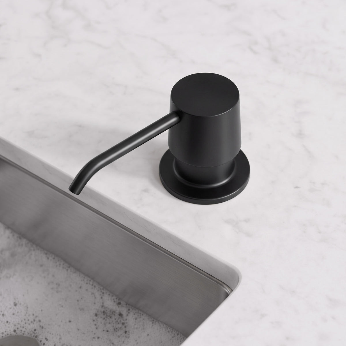 Deck-Mounted Liquid Soap Dispenser with 360-Degree Swivel Spout and Top-Fill Pump