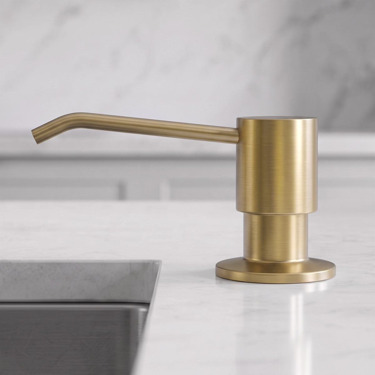 Deck-Mounted Liquid Soap Dispenser with Slim Pump Head and Straight Spout