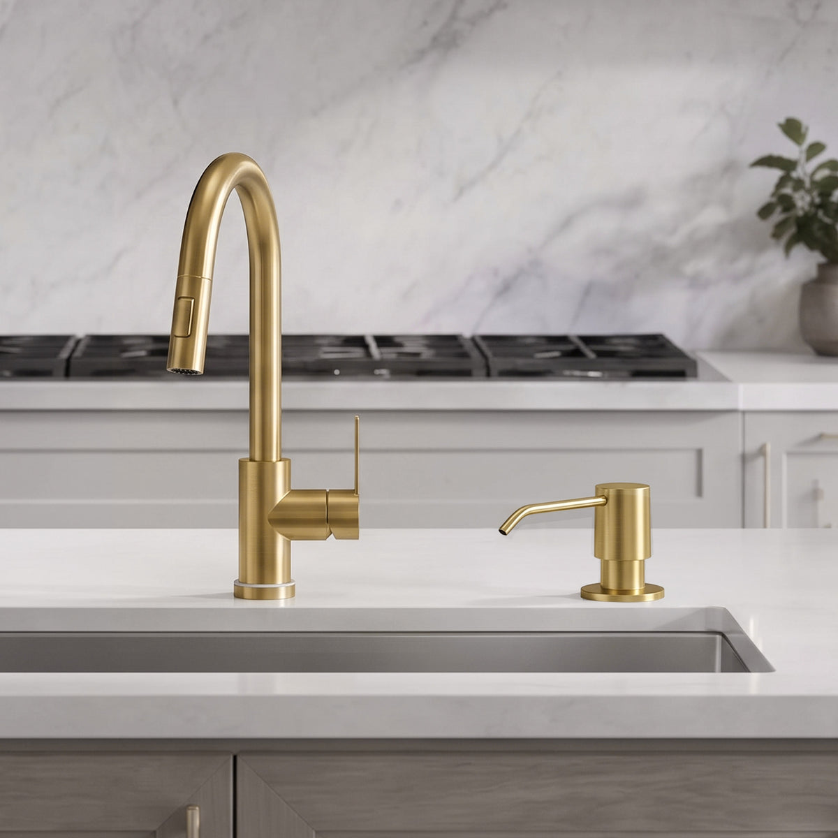 Deck-Mounted Liquid Soap Dispenser with Slim Pump Head and Straight Spout