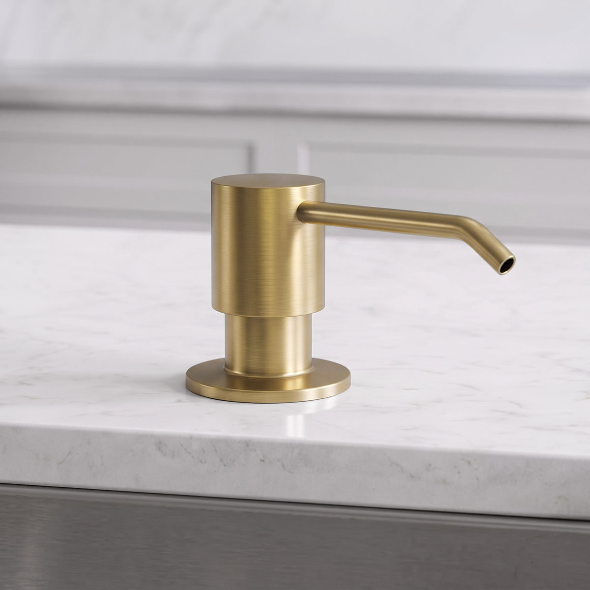 Deck-Mounted Liquid Soap Dispenser with Slim Pump Head and Straight Spout