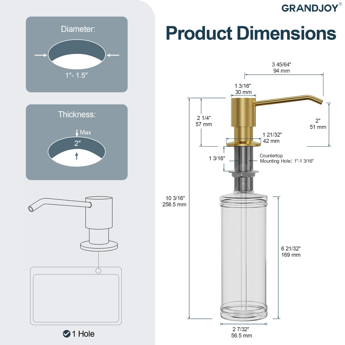 Deck-Mounted Liquid Soap Dispenser with Slim Pump Head and Straight Spout