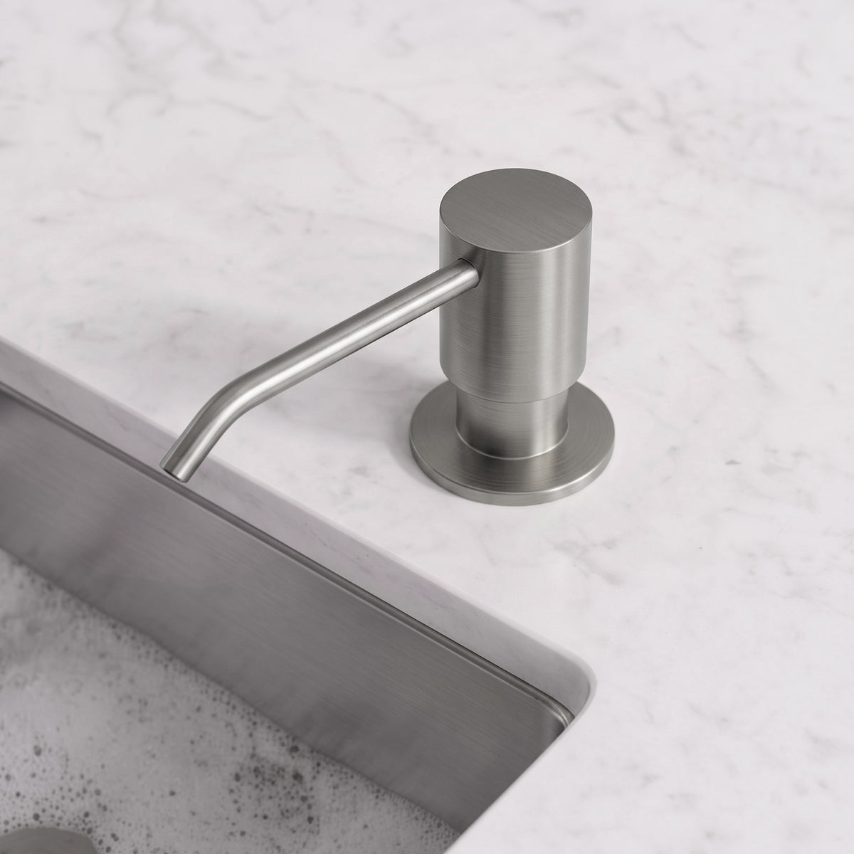 Deck-Mounted Liquid Soap Dispenser with Slim Pump Head and Straight Spout