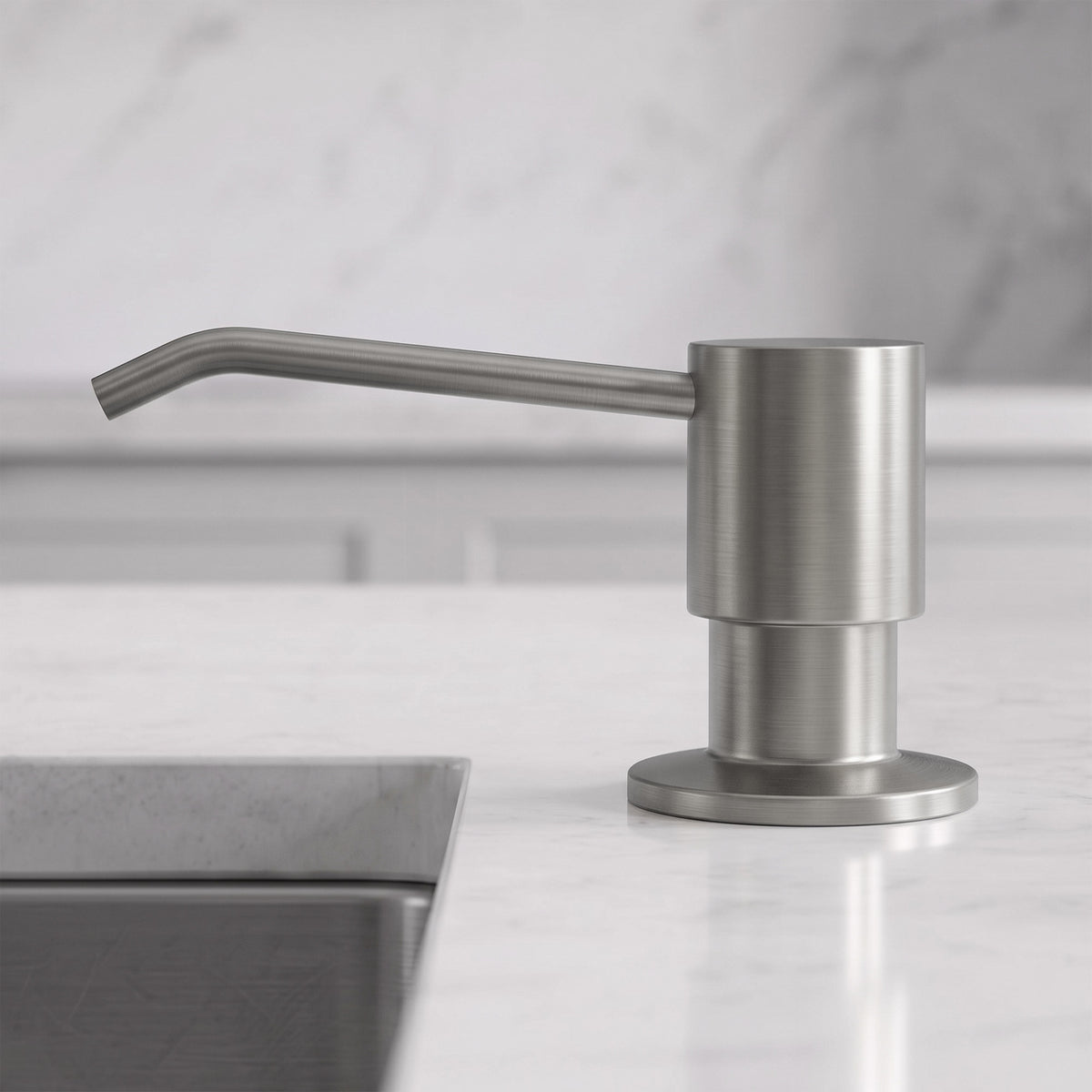 Deck-Mounted Liquid Soap Dispenser with Slim Pump Head and Straight Spout