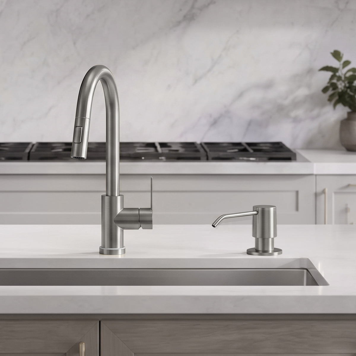 Deck-Mounted Liquid Soap Dispenser with Slim Pump Head and Straight Spout