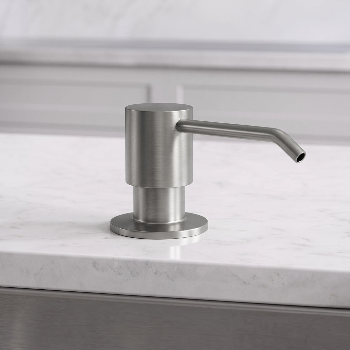Deck-Mounted Liquid Soap Dispenser with Slim Pump Head and Straight Spout