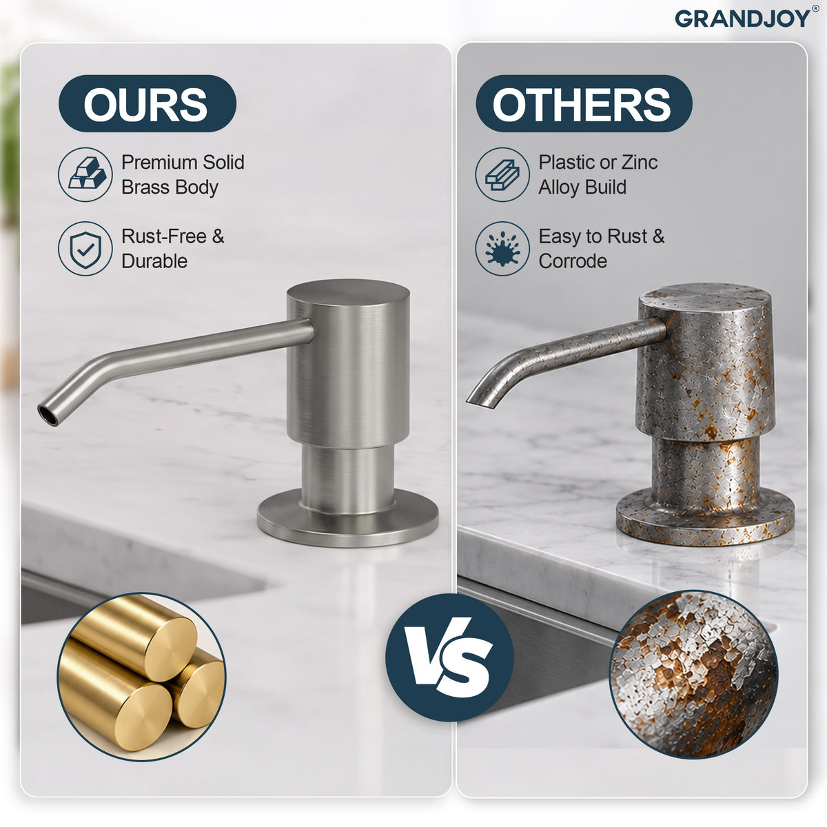 Deck-Mounted Liquid Soap Dispenser with Slim Pump Head and Straight Spout