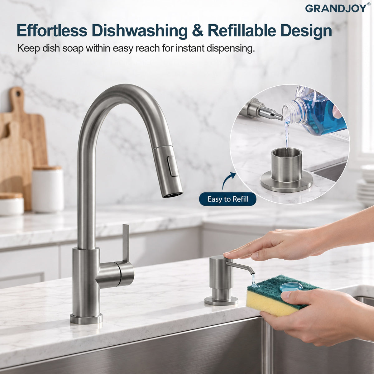 Deck-Mounted Liquid Soap Dispenser with Slim Pump Head and Straight Spout