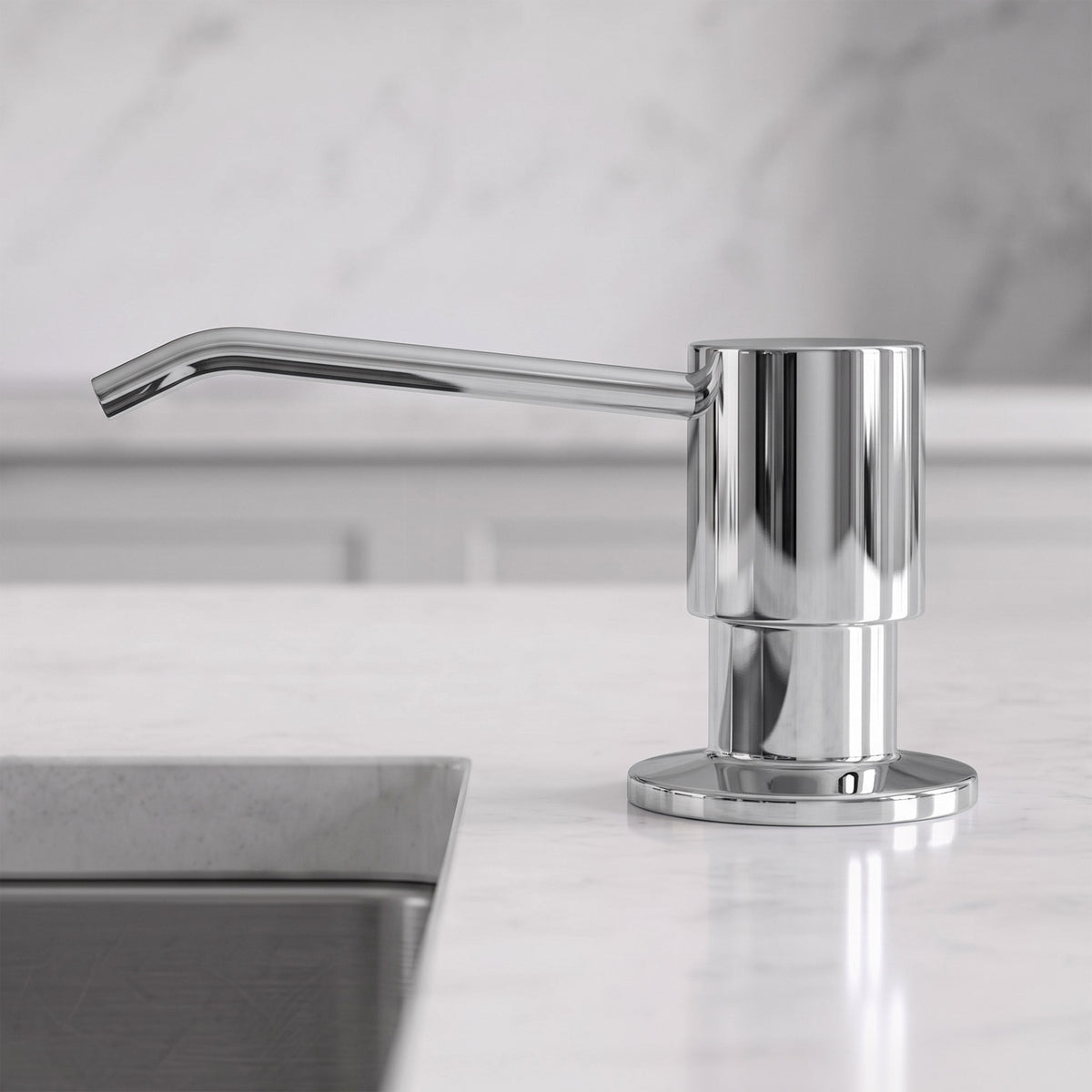 Deck-Mounted Liquid Soap Dispenser with Slim Pump Head and Straight Spout