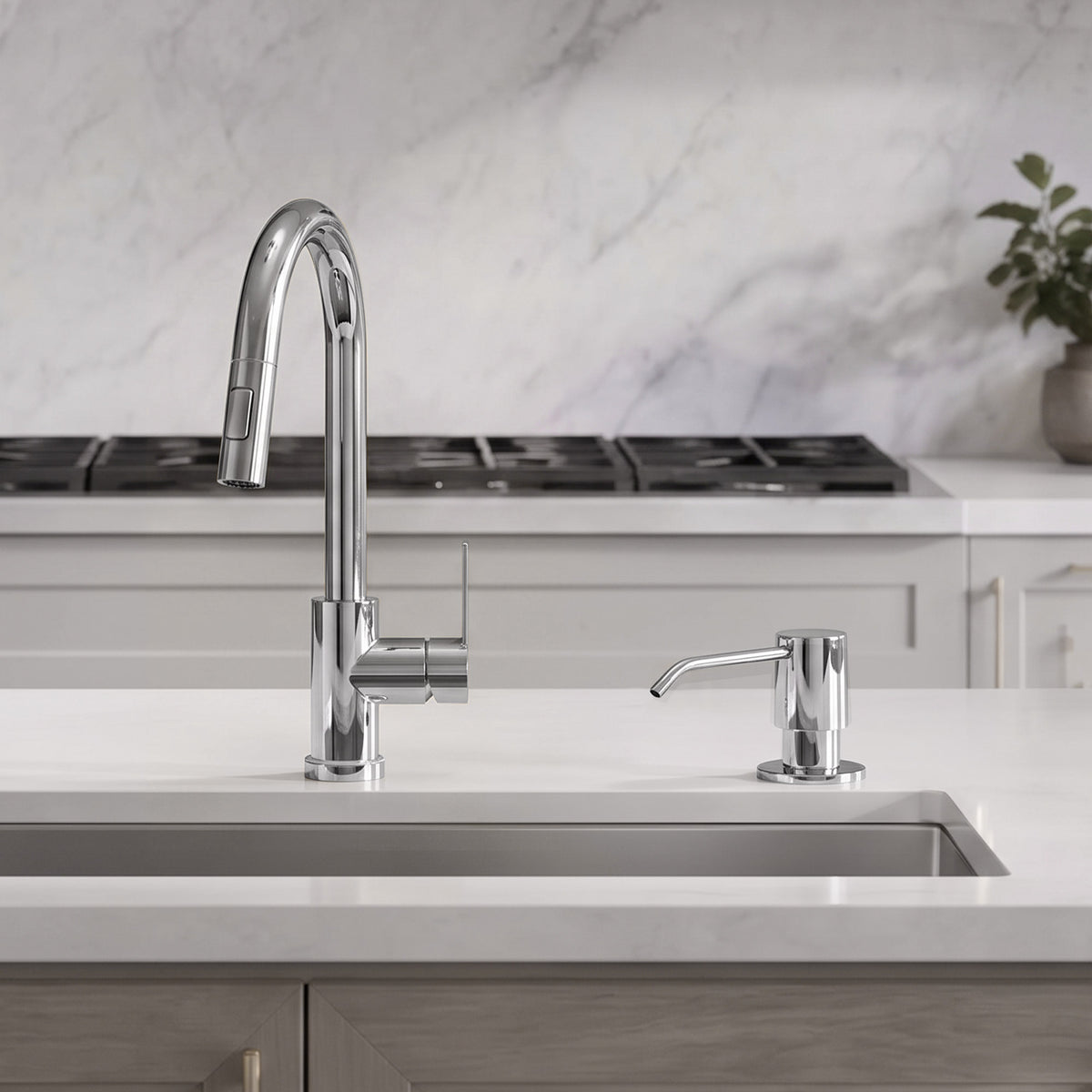 Deck-Mounted Liquid Soap Dispenser with Slim Pump Head and Straight Spout