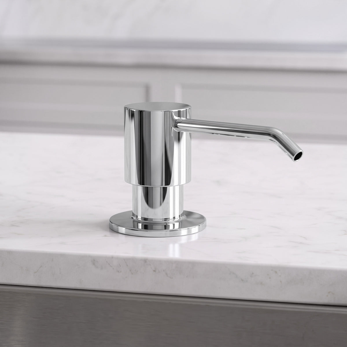Deck-Mounted Liquid Soap Dispenser with Slim Pump Head and Straight Spout