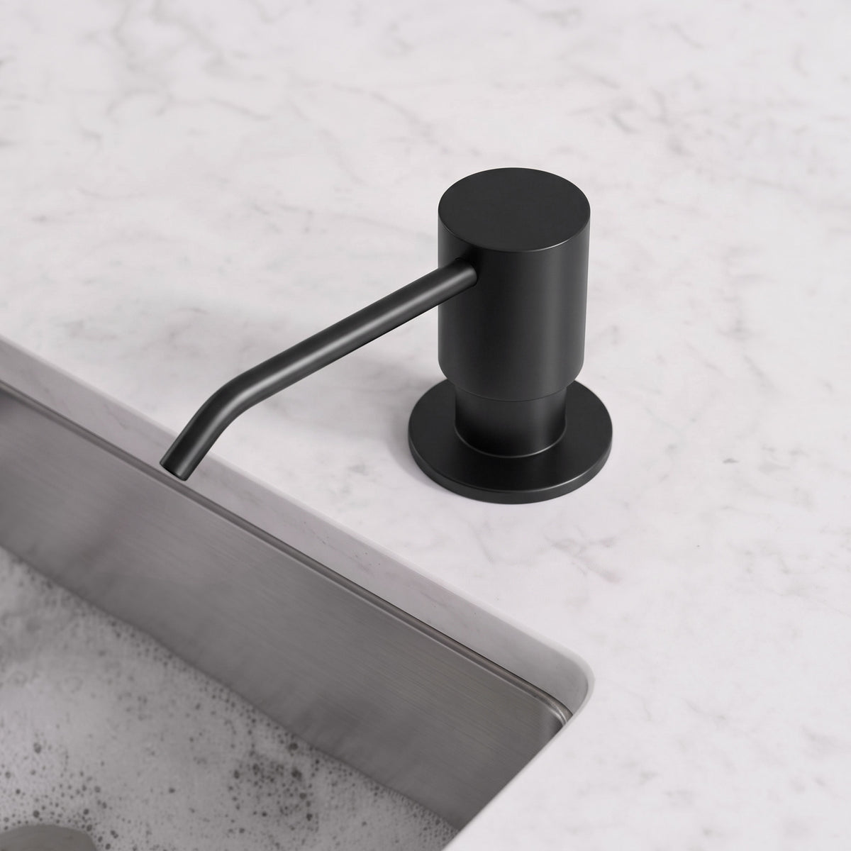 Deck-Mounted Liquid Soap Dispenser with Slim Pump Head and Straight Spout