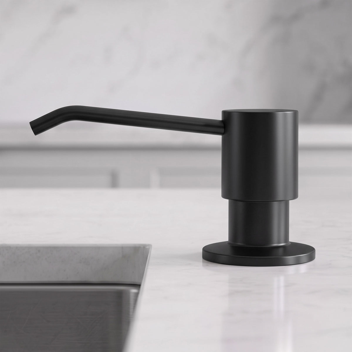 Deck-Mounted Liquid Soap Dispenser with Slim Pump Head and Straight Spout