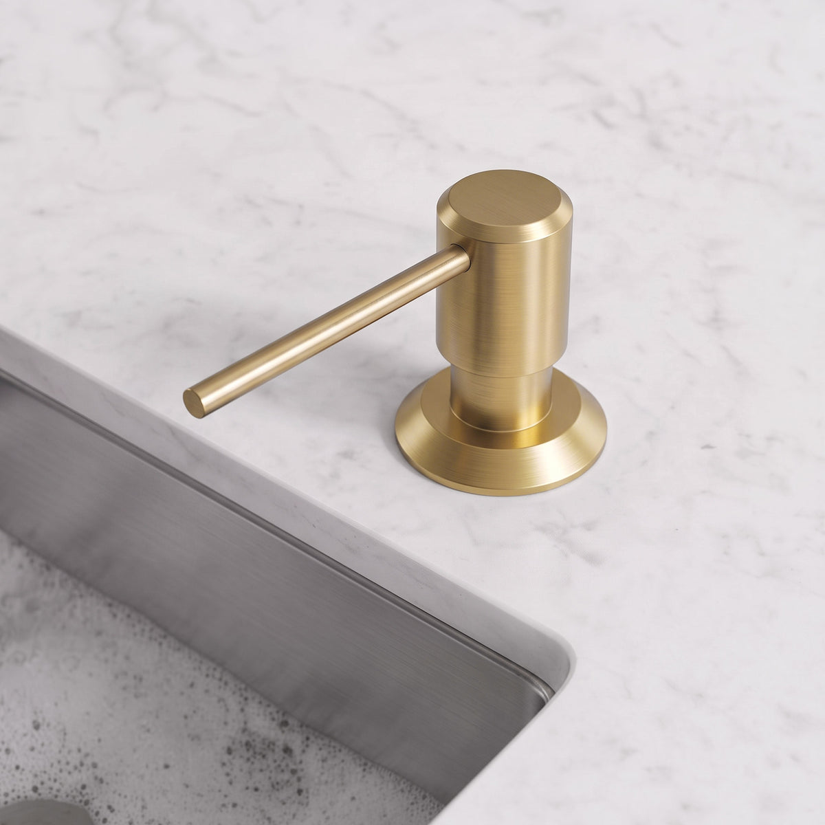 Deck-Mounted Liquid Soap Dispenser with Long Slim Spout and Domed Flange