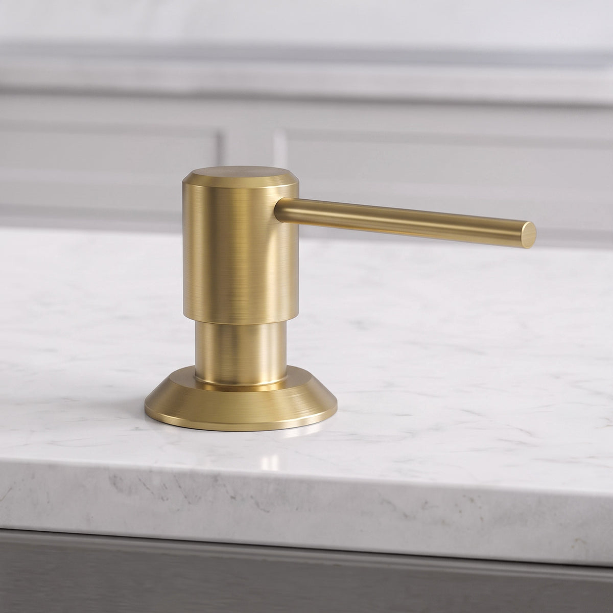 Deck-Mounted Liquid Soap Dispenser with Long Slim Spout and Domed Flange