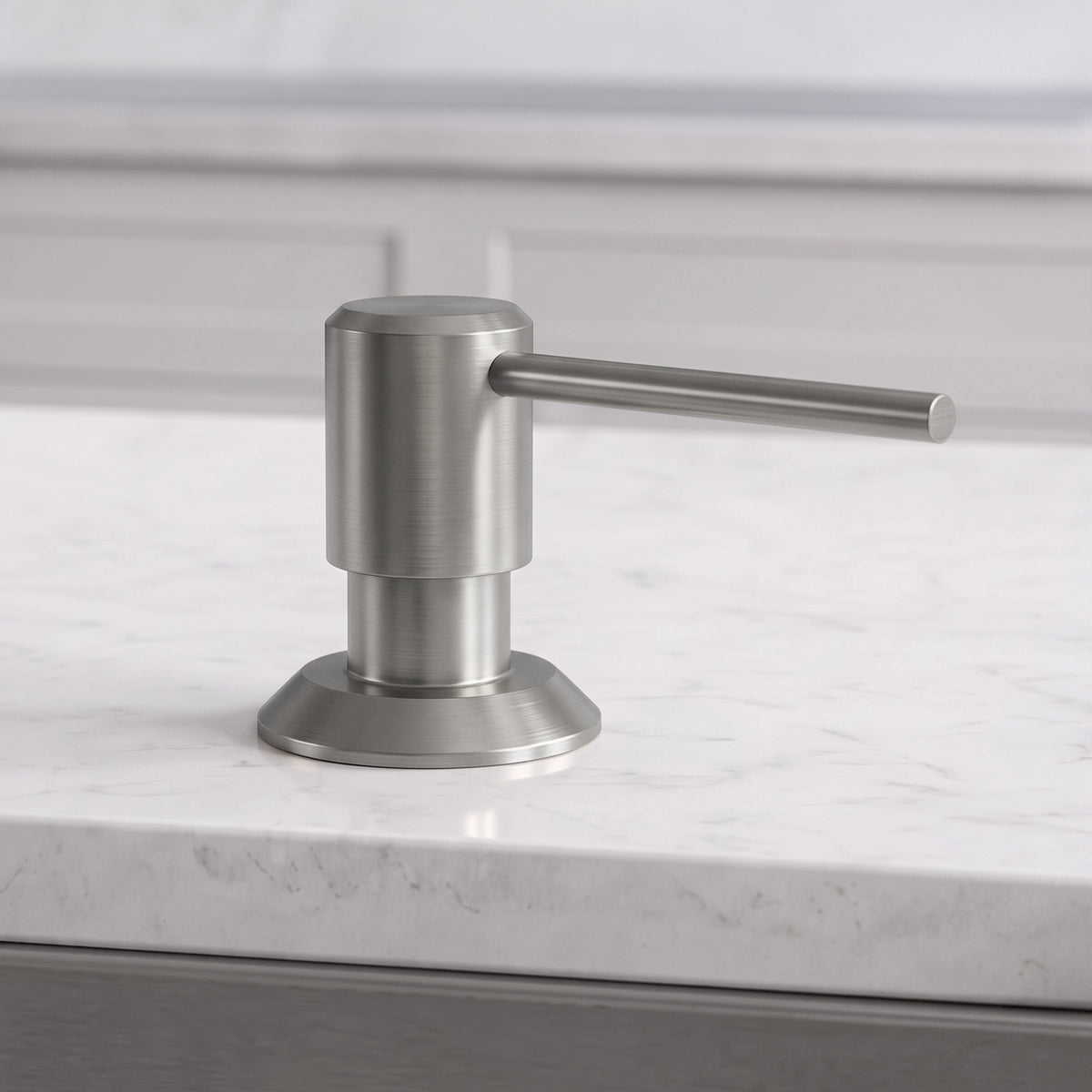 Deck-Mounted Liquid Soap Dispenser with Long Slim Spout and Domed Flange