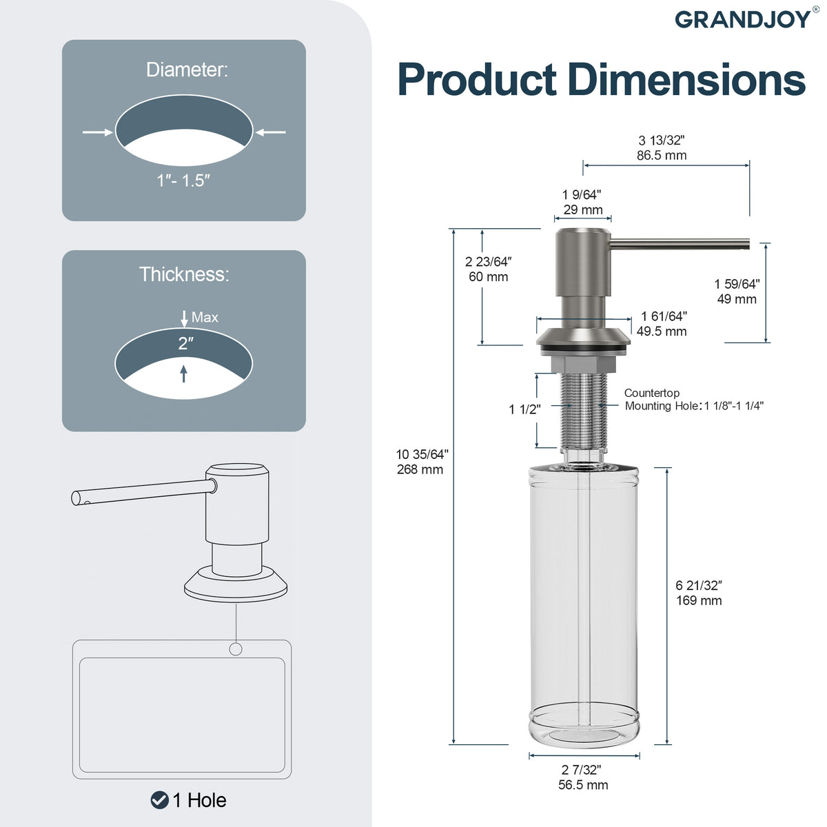 Deck-Mounted Liquid Soap Dispenser with Long Slim Spout and Domed Flange