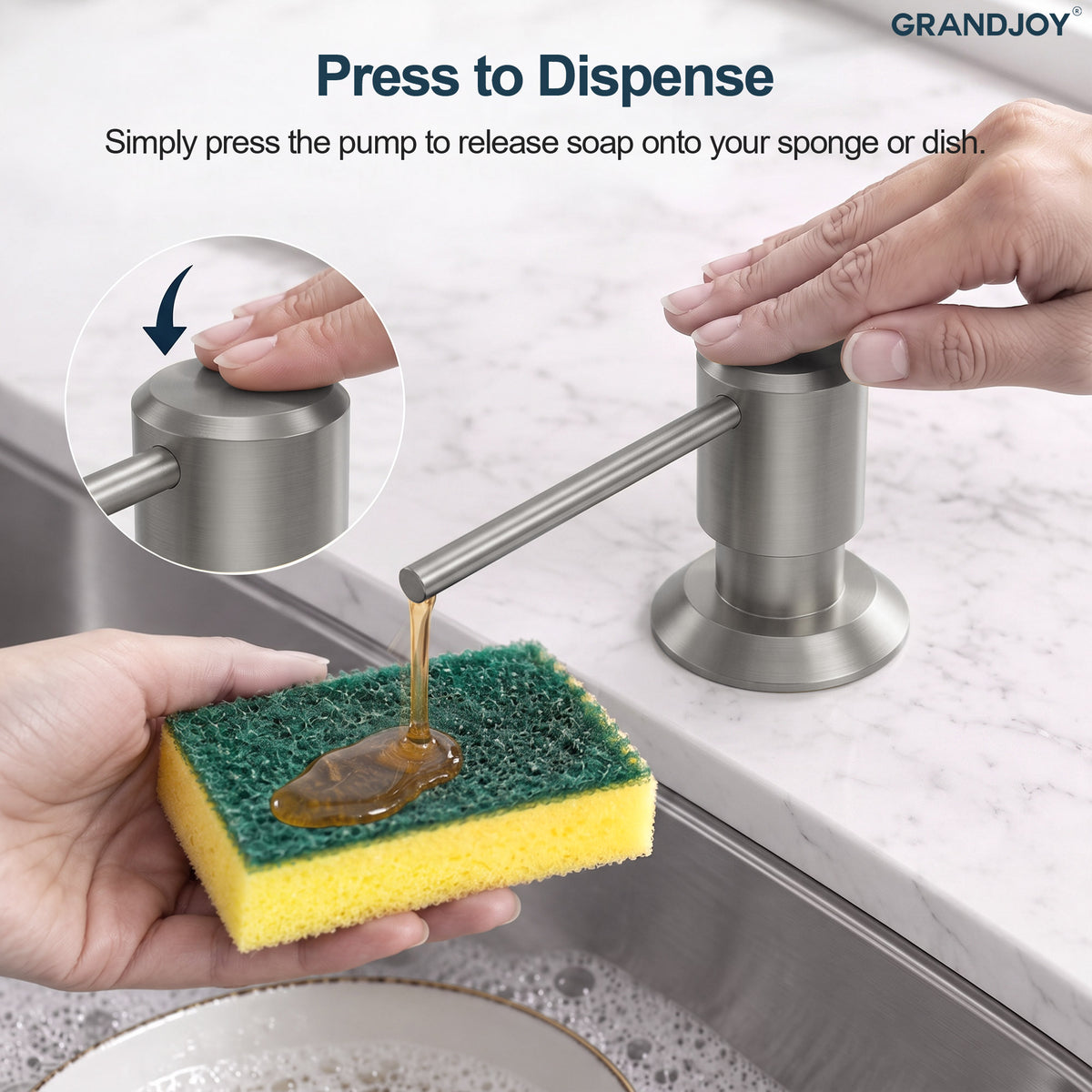 Deck-Mounted Liquid Soap Dispenser with Long Slim Spout and Domed Flange
