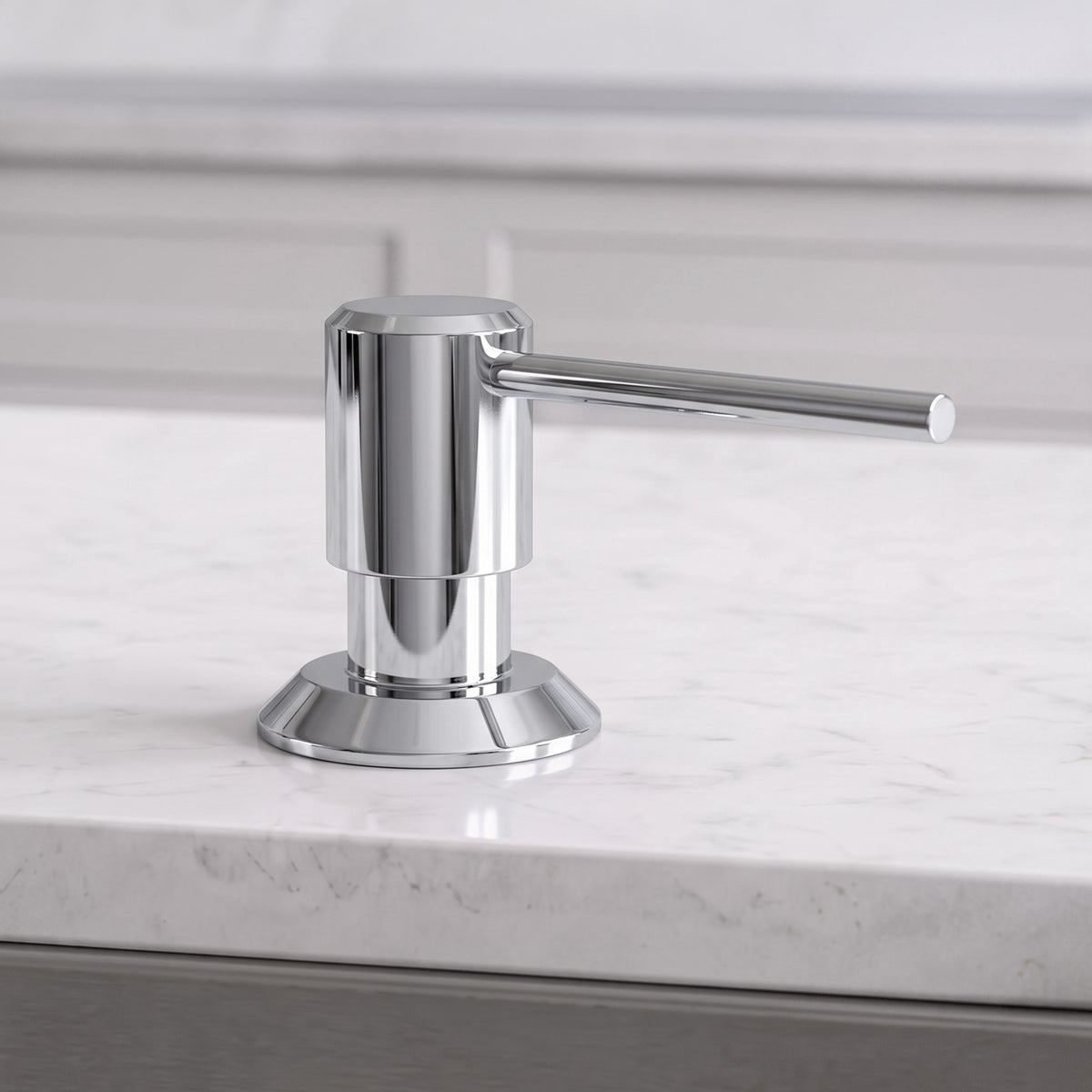 Deck-Mounted Liquid Soap Dispenser with Long Slim Spout and Domed Flange