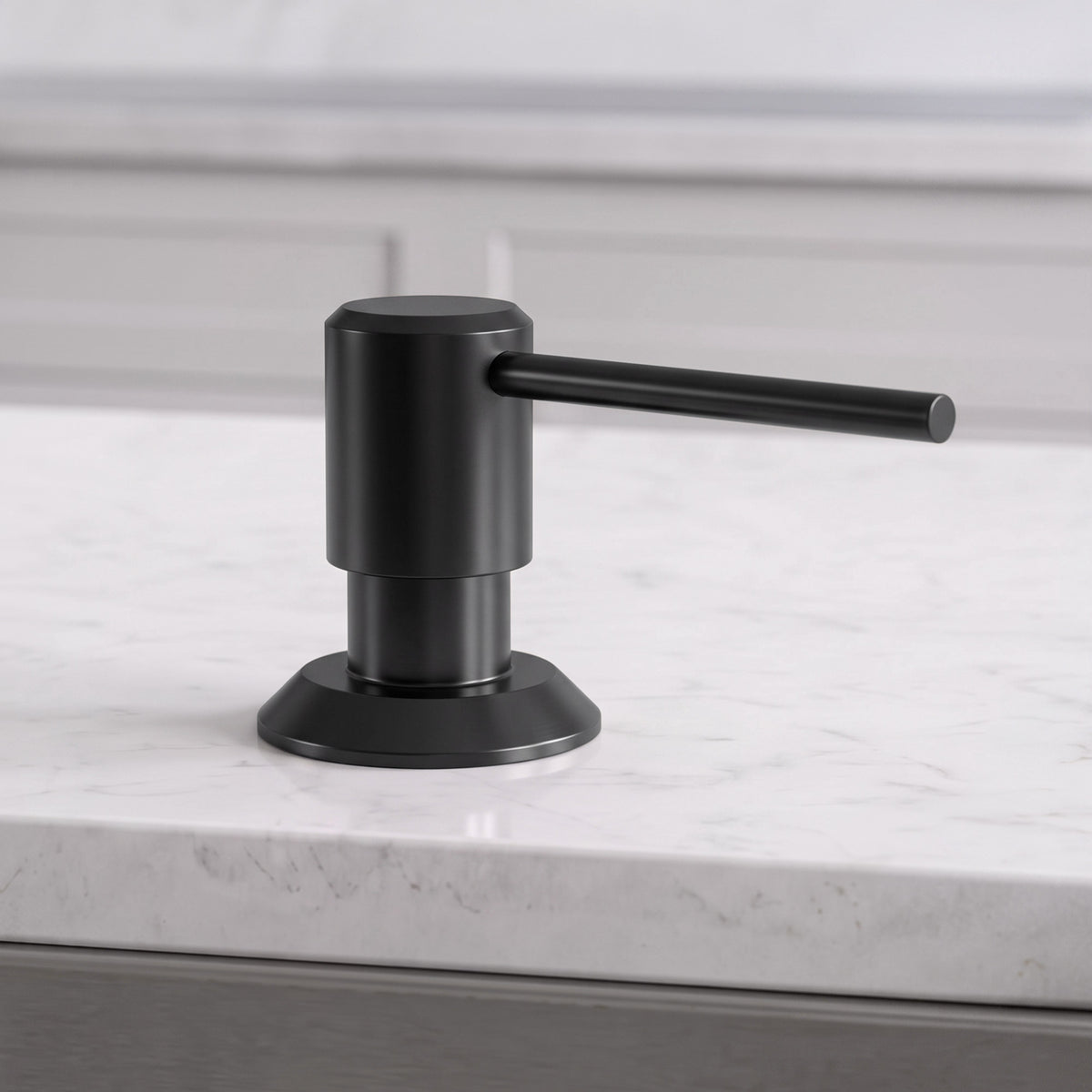 Deck-Mounted Liquid Soap Dispenser with Long Slim Spout and Domed Flange