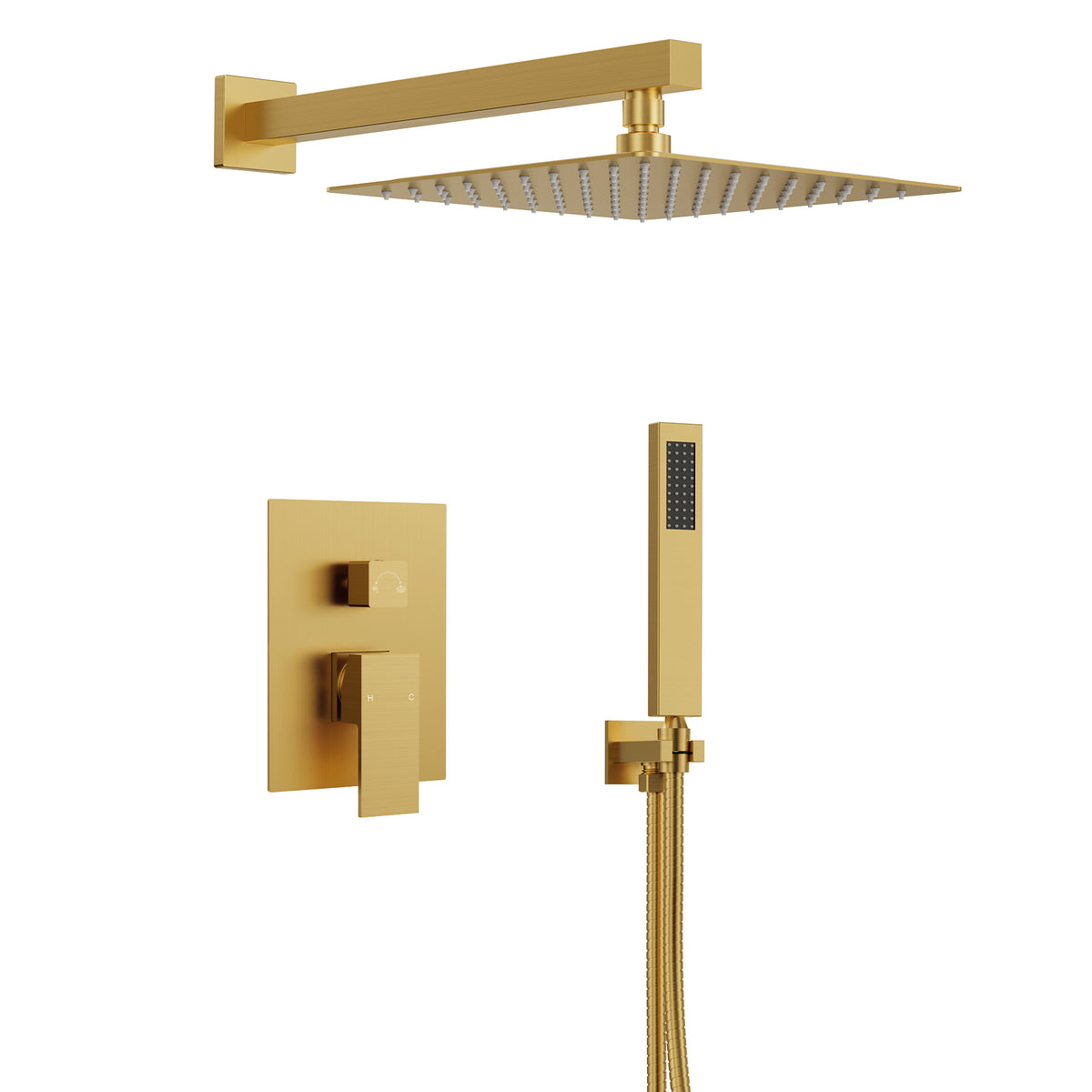 Square Wall-Mounted Pressure-Balanced Shower System with Handheld Spray