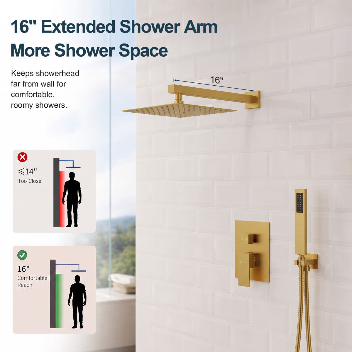 Square Wall-Mounted Pressure-Balanced Shower System with Handheld Spray