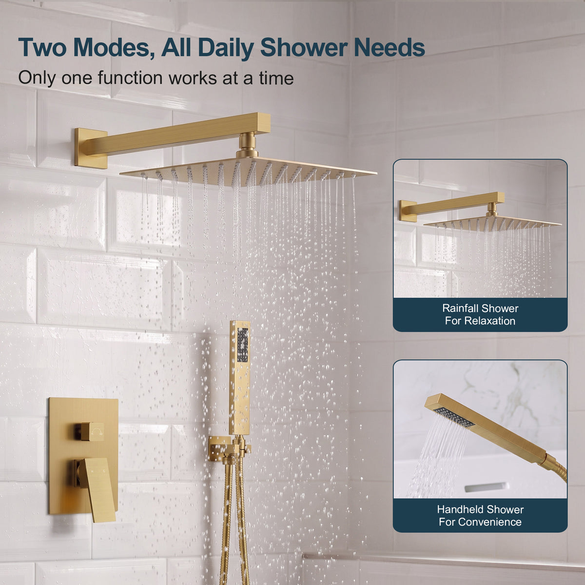Square Wall-Mounted Pressure-Balanced Shower System with Handheld Spray