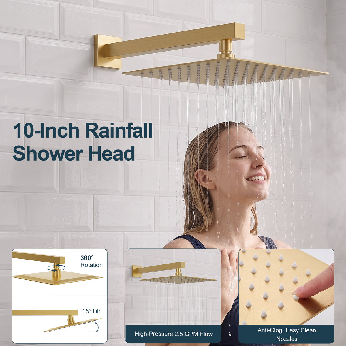 Square Wall-Mounted Pressure-Balanced Shower System with Handheld Spray