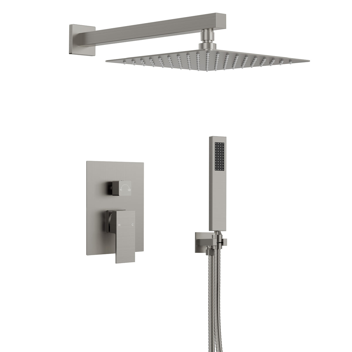 Square Wall-Mounted Pressure-Balanced Shower System with Handheld Spray