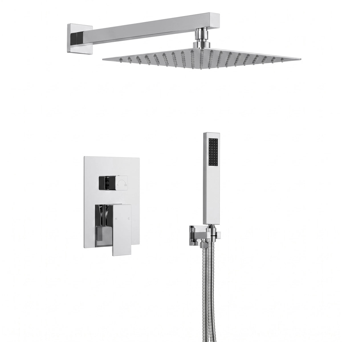Square Wall-Mounted Pressure-Balanced Shower System with Handheld Spray