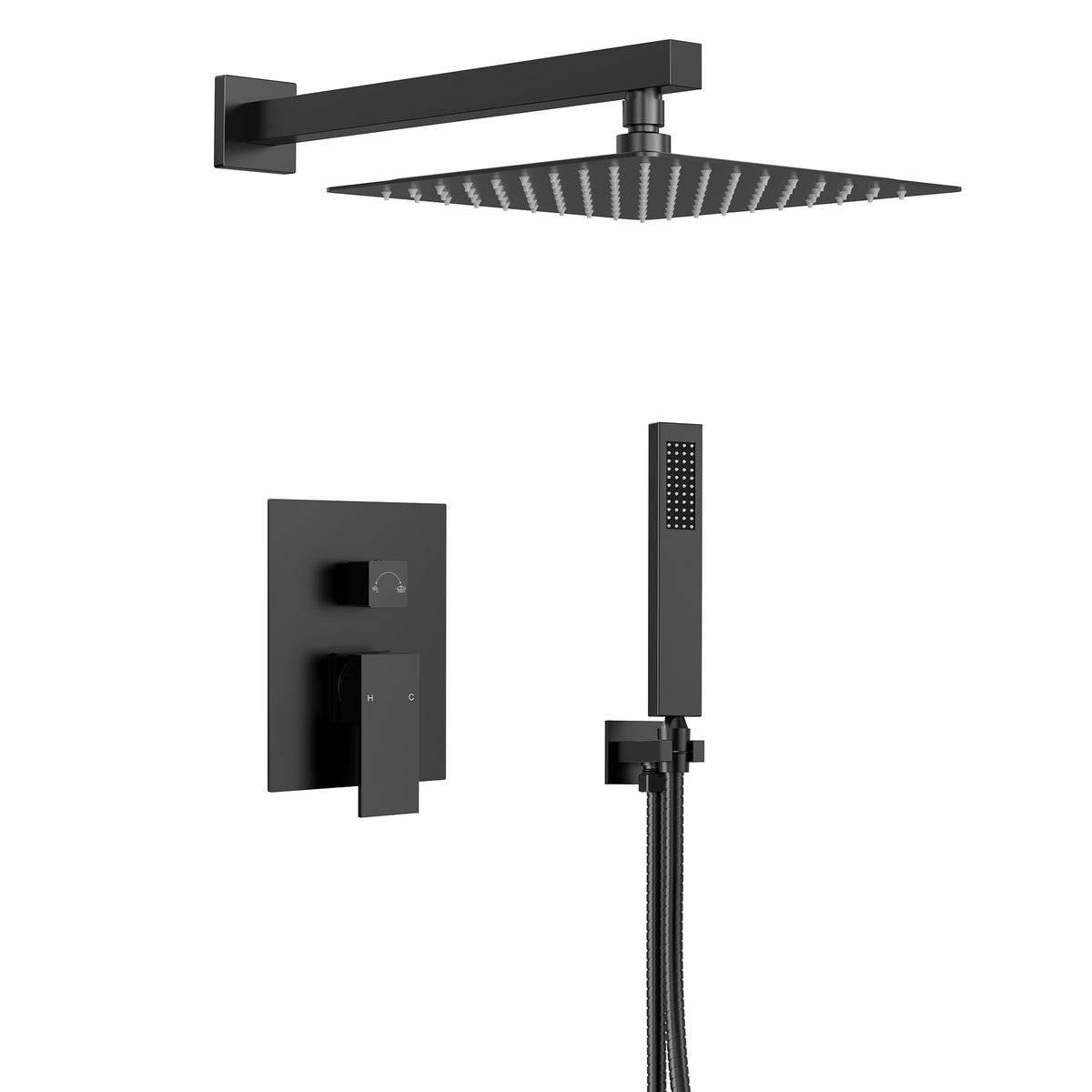 Square Wall-Mounted Pressure-Balanced Shower System with Handheld Spray