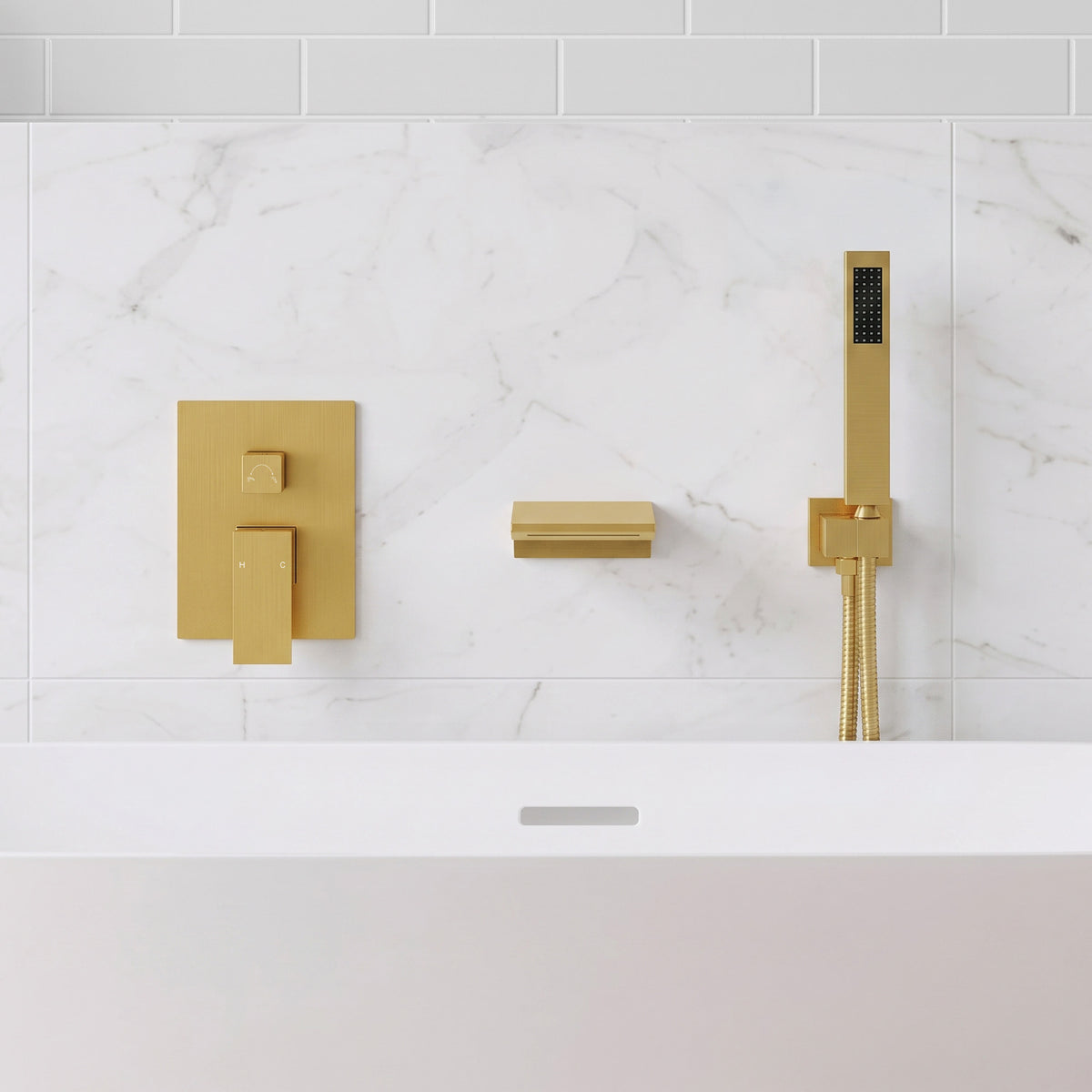 Modern Single-Handle Wall-Mounted Bathtub Faucet with Hand Shower
