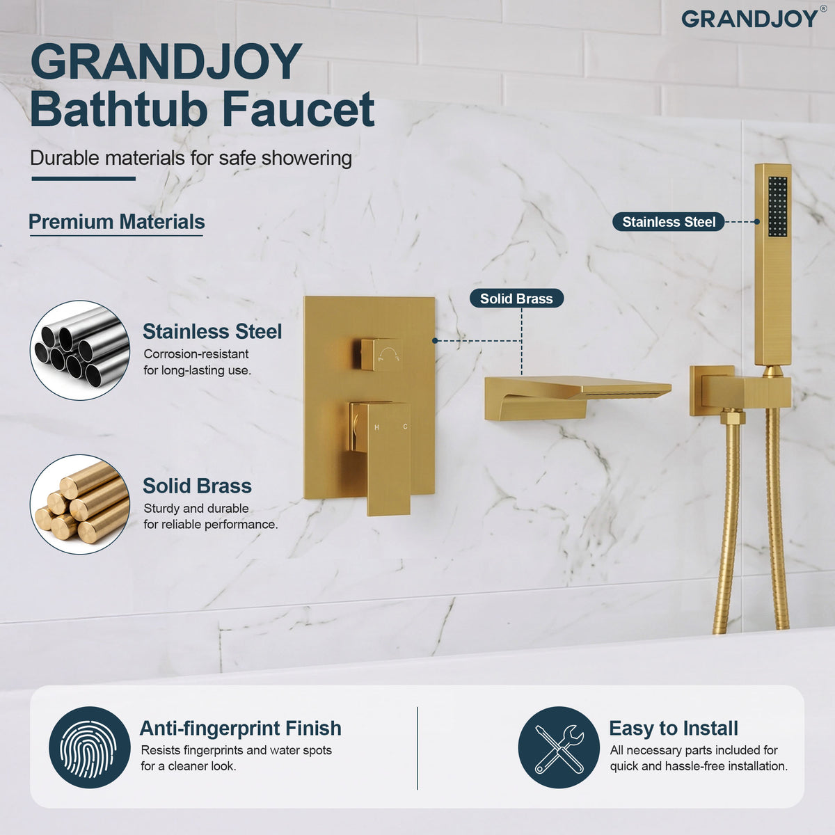 Modern Single-Handle Wall-Mounted Bathtub Faucet with Hand Shower