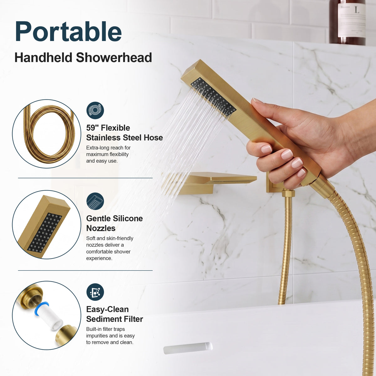 Modern Single-Handle Wall-Mounted Bathtub Faucet with Hand Shower