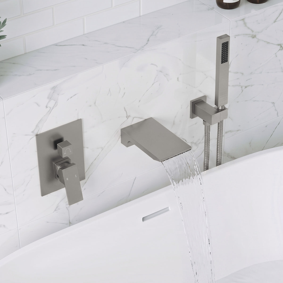 Modern Single-Handle Wall-Mounted Bathtub Faucet with Hand Shower